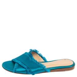 Pre Owned Gianvito Rossi Blue Satin Barth Flat Sandals Size 36.5