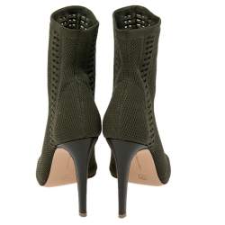 Pre Owned Gianvito Rossi Green Knit Fabric Peep Toe Ankle Boot Size 36