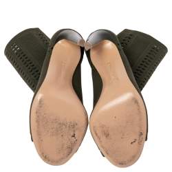 Pre Owned Gianvito Rossi Green Knit Fabric Peep Toe Ankle Boot Size 36