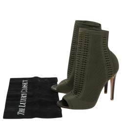 Pre Owned Gianvito Rossi Green Knit Fabric Peep Toe Ankle Boot Size 36
