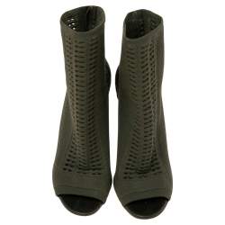 Pre Owned Gianvito Rossi Green Knit Fabric Peep Toe Ankle Boot Size 36