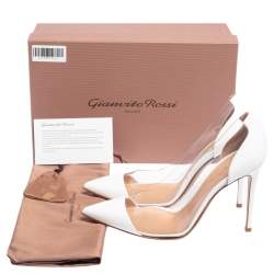 Pre Owned Gianvito Rossi White Patent Leather and PVC Plexi Pointed Toe Pumps Size 39