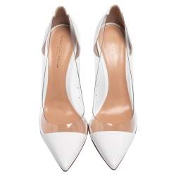 Pre Owned Gianvito Rossi White Patent Leather and PVC Plexi Pointed Toe Pumps Size 39