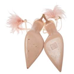 Pre Owned Gianvito Rossi Beige Patent Leather Simmone Feather Ankle Strap Sandals Size 39.5