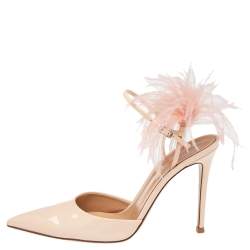 Pre Owned Gianvito Rossi Beige Patent Leather Simmone Feather Ankle Strap Sandals Size 39.5