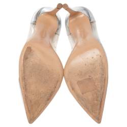 Pre Owned Gianvito Rossi Silver Leather And PVC Plexi Pointed Toe Pumps Size 36.5