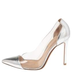Pre Owned Gianvito Rossi Silver Leather And PVC Plexi Pointed Toe Pumps Size 36.5