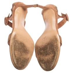 Pre Owned Gianvito Rossi Beige Suede Portofino Ankle Strap Sandals Size 41
