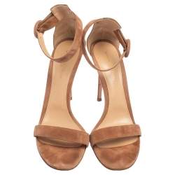 Pre Owned Gianvito Rossi Beige Suede Portofino Ankle Strap Sandals Size 41