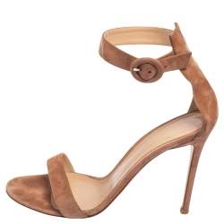 Pre Owned Gianvito Rossi Beige Suede Portofino Ankle Strap Sandals Size 41