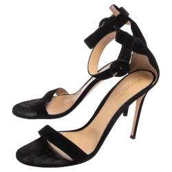 Pre Owned Gianvito Rossi Black Suede Portofino Ankle Strap Sandals Size 41