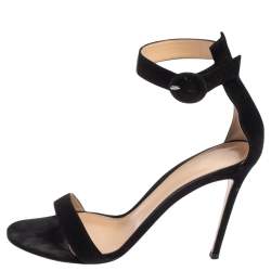 Pre Owned Gianvito Rossi Black Suede Portofino Ankle Strap Sandals Size 41
