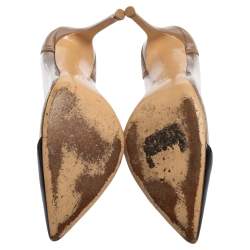 Pre Owned Gianvito Rossi Black/Beige Patent Leather and PVC Plexi Pointed Toe Pumps Size 37