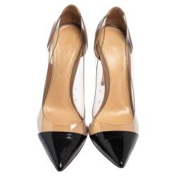 Pre Owned Gianvito Rossi Black/Beige Patent Leather and PVC Plexi Pointed Toe Pumps Size 37