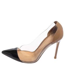 Pre Owned Gianvito Rossi Black/Beige Patent Leather and PVC Plexi Pointed Toe Pumps Size 37