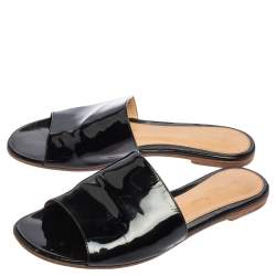 Pre Owned Gianvito Rossi Black Patent Leather Flat Slides Size 36.5