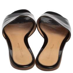 Pre Owned Gianvito Rossi Black Patent Leather Flat Slides Size 36.5