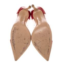 Pre Owned Gianvito Rossi Red Patent Leather And PVC Plexi Pointed Toe Pumps Size 36.5