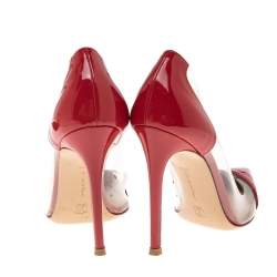 Pre Owned Gianvito Rossi Red Patent Leather And PVC Plexi Pointed Toe Pumps Size 36.5