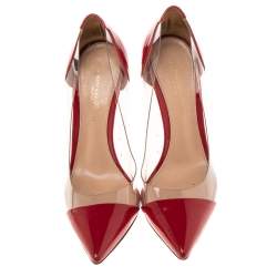 Pre Owned Gianvito Rossi Red Patent Leather And PVC Plexi Pointed Toe Pumps Size 36.5