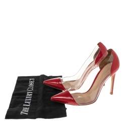 Pre Owned Gianvito Rossi Red Patent Leather And PVC Plexi Pointed Toe Pumps Size 36.5