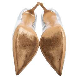 Pre Owned Gianvito Rossi Silver Metallic Leather Pointed Toe Pumps Size 40.5