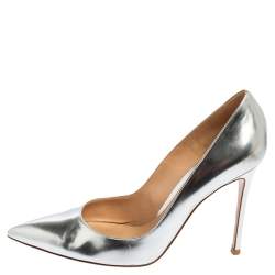 Pre Owned Gianvito Rossi Silver Metallic Leather Pointed Toe Pumps Size 40.5