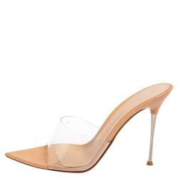 Pre Owned Gianvito Rossi Beige Leather And PVC Plexi  Mule Sandals Size 39