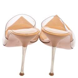 Pre Owned Gianvito Rossi Beige Leather And PVC Plexi  Mule Sandals Size 39