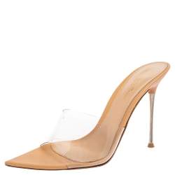 Pre Owned Gianvito Rossi Beige Leather And PVC Plexi  Mule Sandals Size 39
