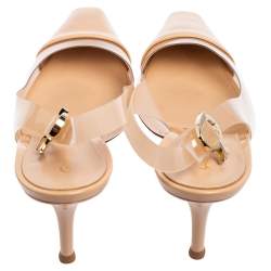 Pre Owned Gianvito Rossi Beige PVC And Patent Leather Slingback Sandals Size 40.5