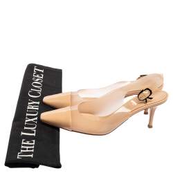Pre Owned Gianvito Rossi Beige PVC And Patent Leather Slingback Sandals Size 40.5