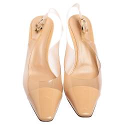 Pre Owned Gianvito Rossi Beige PVC And Patent Leather Slingback Sandals Size 40.5