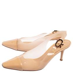 Pre Owned Gianvito Rossi Beige PVC And Patent Leather Slingback Sandals Size 40.5