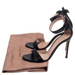 Pre Owned Gianvito Rossi Black Leather Portofino Ankle Strap Sandals Size 37.5