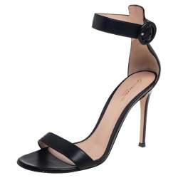 Pre Owned Gianvito Rossi Black Leather Portofino Ankle Strap Sandals Size 37.5