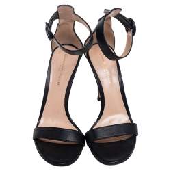 Pre Owned Gianvito Rossi Black Leather Portofino Ankle Strap Sandals Size 37.5