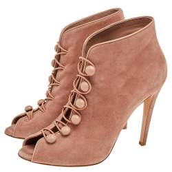 Pre Owned Gianvito Rossi Beige Suede Button Strap Peep-Toe Boots Size 41