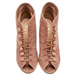 Pre Owned Gianvito Rossi Beige Suede Button Strap Peep-Toe Boots Size 41