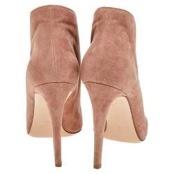 Pre Owned Gianvito Rossi Beige Suede Button Strap Peep-Toe Boots Size 41