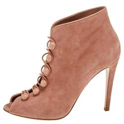 Pre Owned Gianvito Rossi Beige Suede Button Strap Peep-Toe Boots Size 41