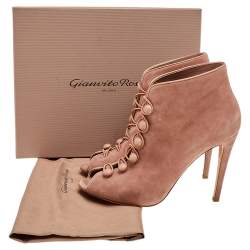 Pre Owned Gianvito Rossi Beige Suede Button Strap Peep-Toe Boots Size 41