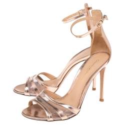 Pre Owned Gianvito Rossi Rose Gold Leather And PVC Ankle Strap Sandals Size 37