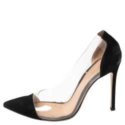 Pre Owned Gianvito Rossi Black Suede And PVC Plexi Pointed Toe Pumps Size 36.5