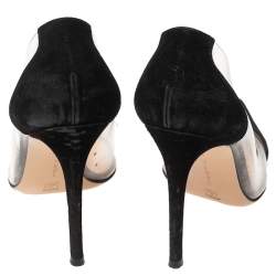 Pre Owned Gianvito Rossi Black Suede And PVC Plexi Pointed Toe Pumps Size 36.5