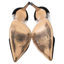 Pre Owned Gianvito Rossi Black Suede And PVC Plexi Pointed Toe Pumps Size 36.5