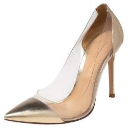 Pre Owned Gianvito Rossi Gold Leather And PVC Plexi Pumps Size 37