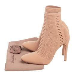 Pre Owned Gianvito Rossi Beige Knit Fabric Ankle Boots Size 37.5