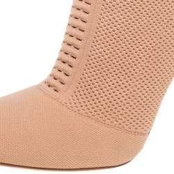 Pre Owned Gianvito Rossi Beige Knit Fabric Ankle Boots Size 37.5