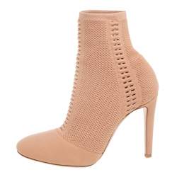 Pre Owned Gianvito Rossi Beige Knit Fabric Ankle Boots Size 37.5